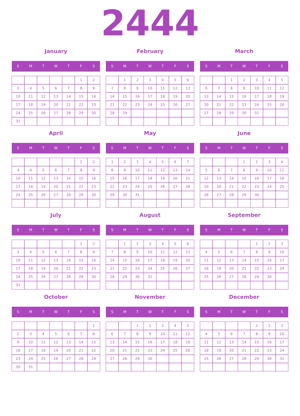 Printable 2444 Calendars