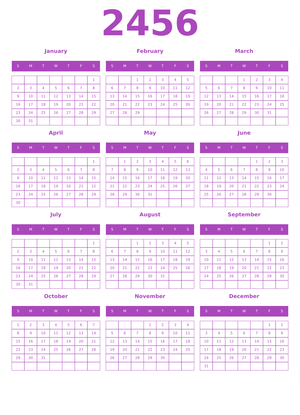 Printable 2456 Calendars