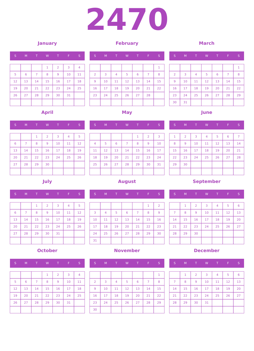 Printable 2470 Calendars