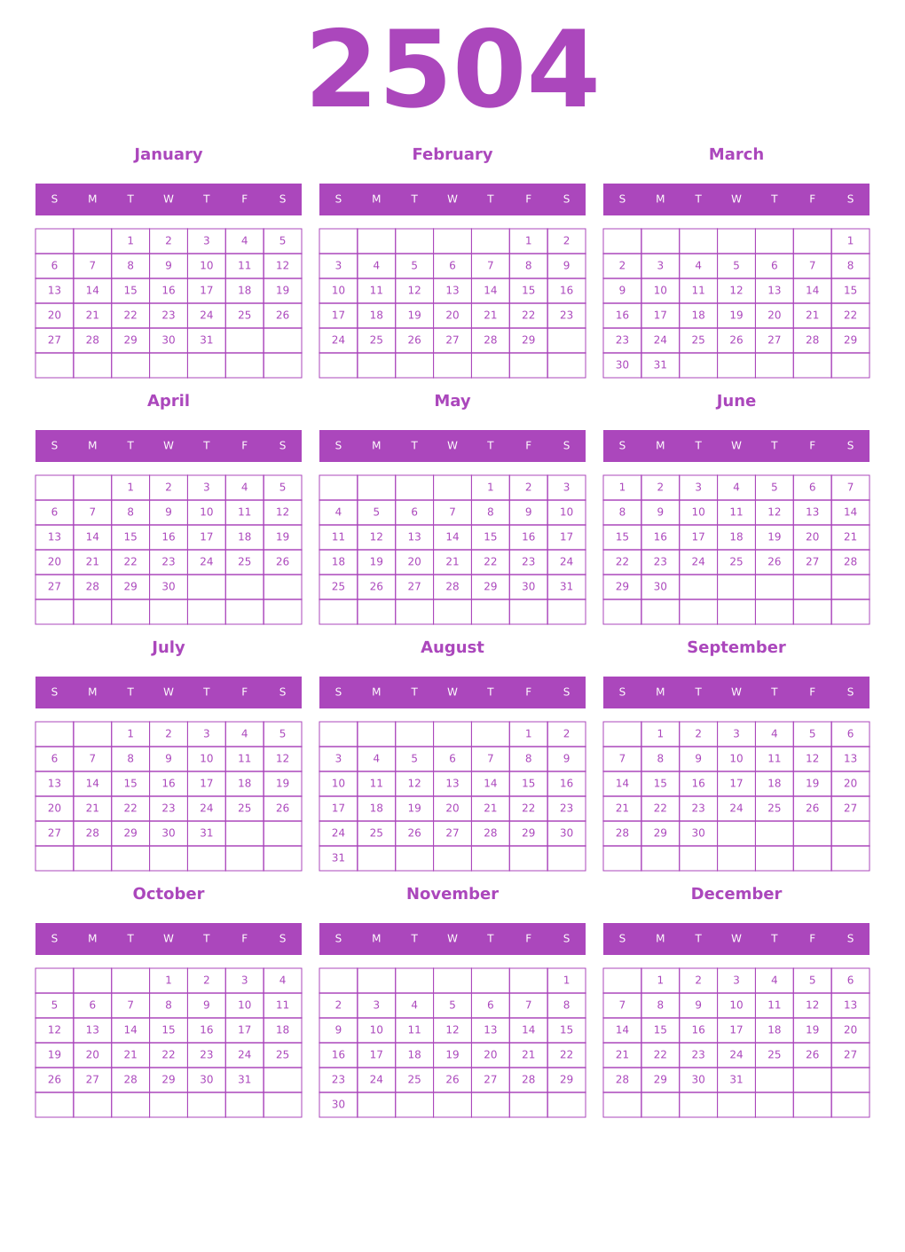 Printable 2504 Calendars