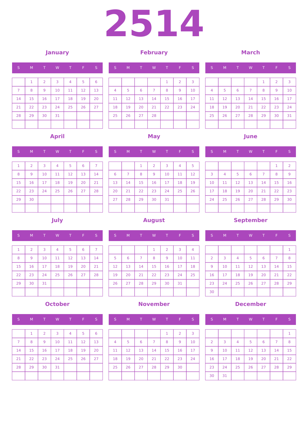 Printable 2514 Calendars