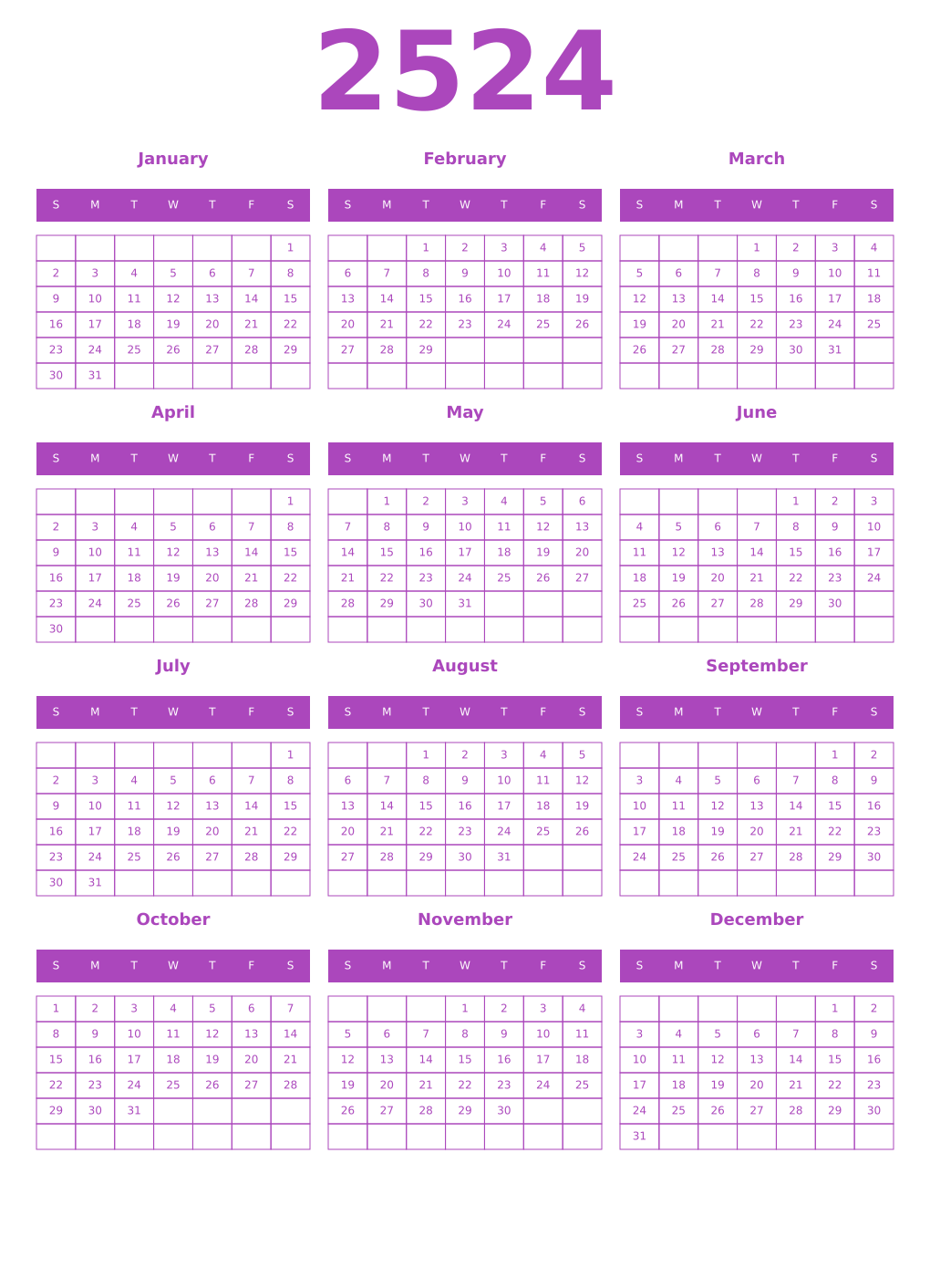 Printable 2524 Calendars