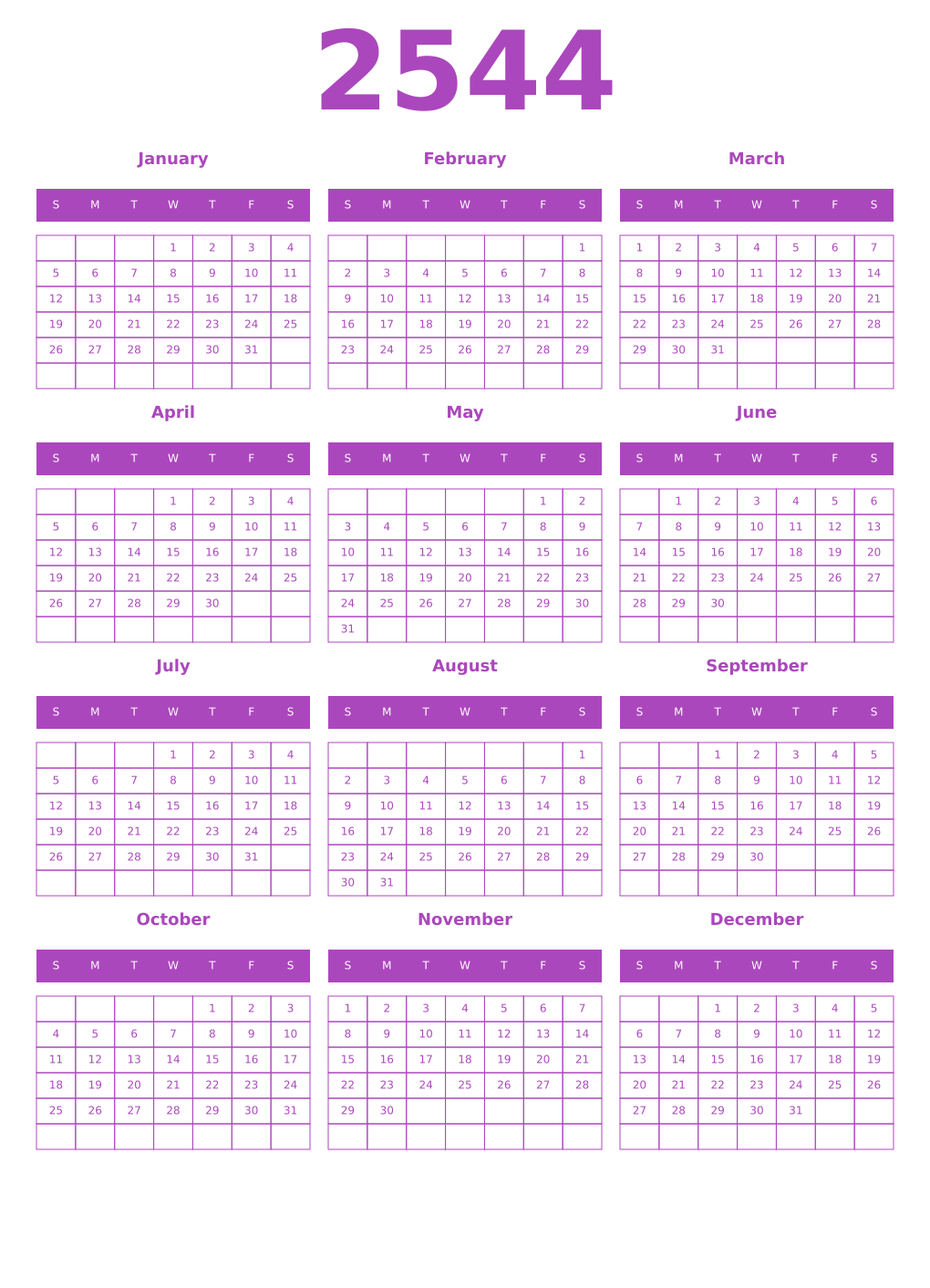 Printable 2544 Calendars