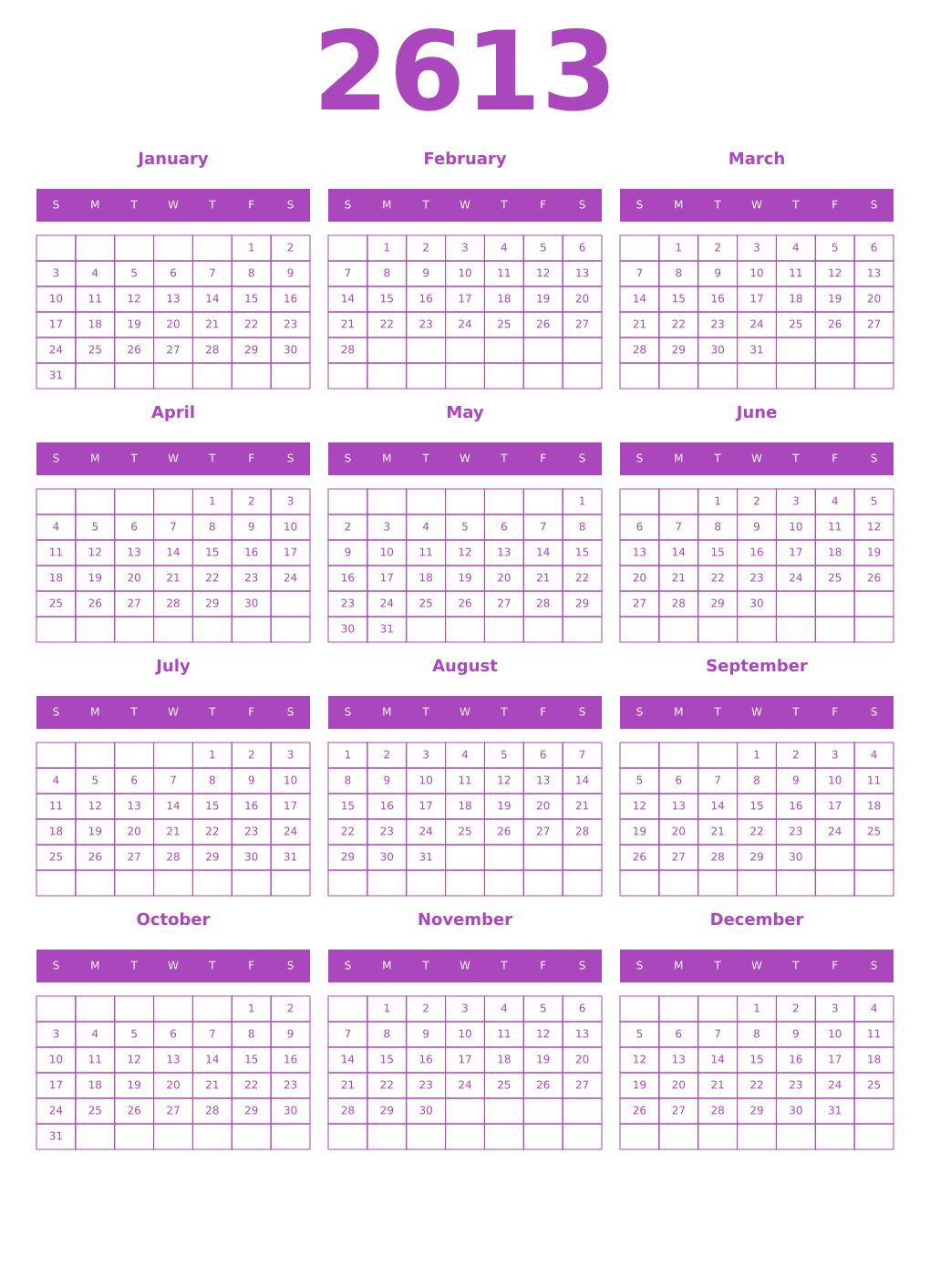 Printable 2613 Calendars