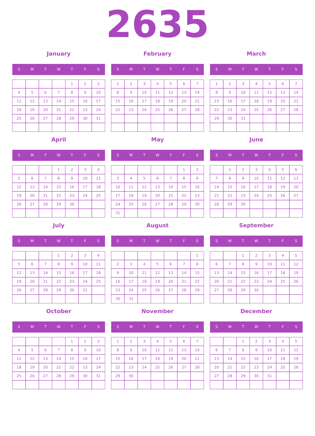 Printable 2635 Calendars