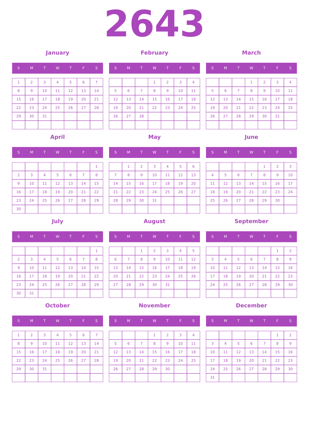 Printable 2643 Calendars