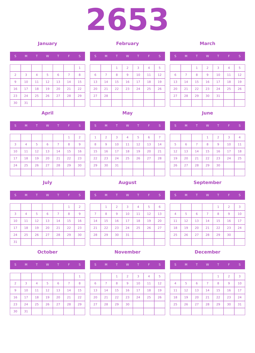 Printable 2653 Calendars