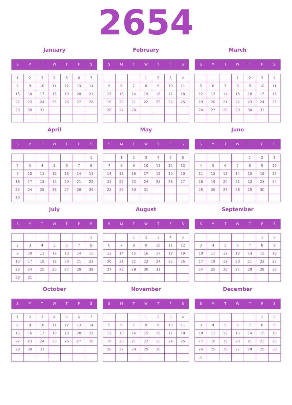 Printable 2654 Calendars