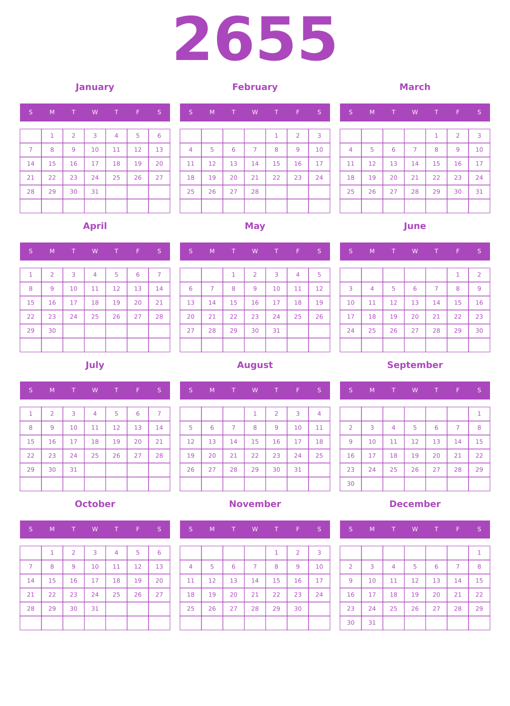 Printable 2655 Calendars