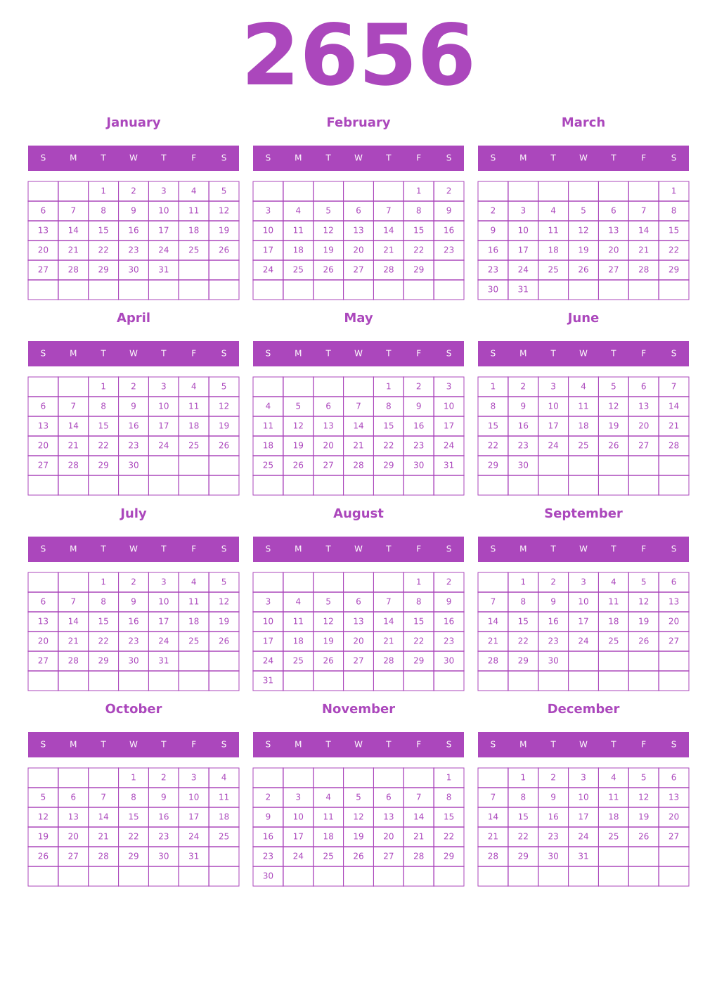 Printable 2656 Calendars