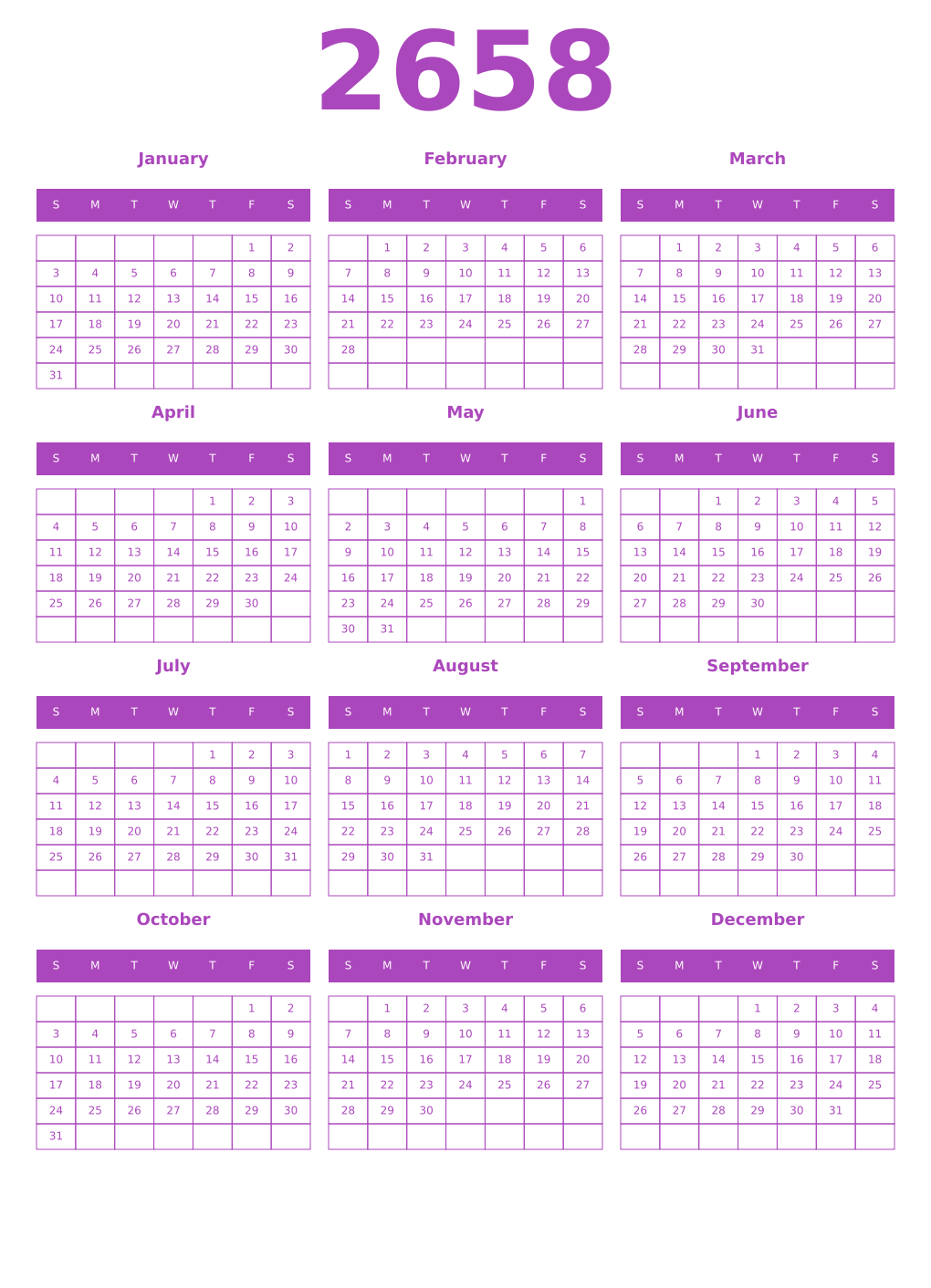 Printable 2658 Calendars
