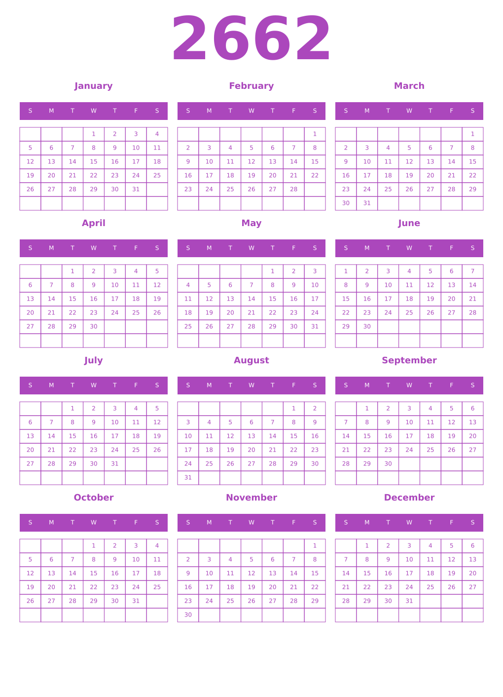 Printable 2662 Calendars
