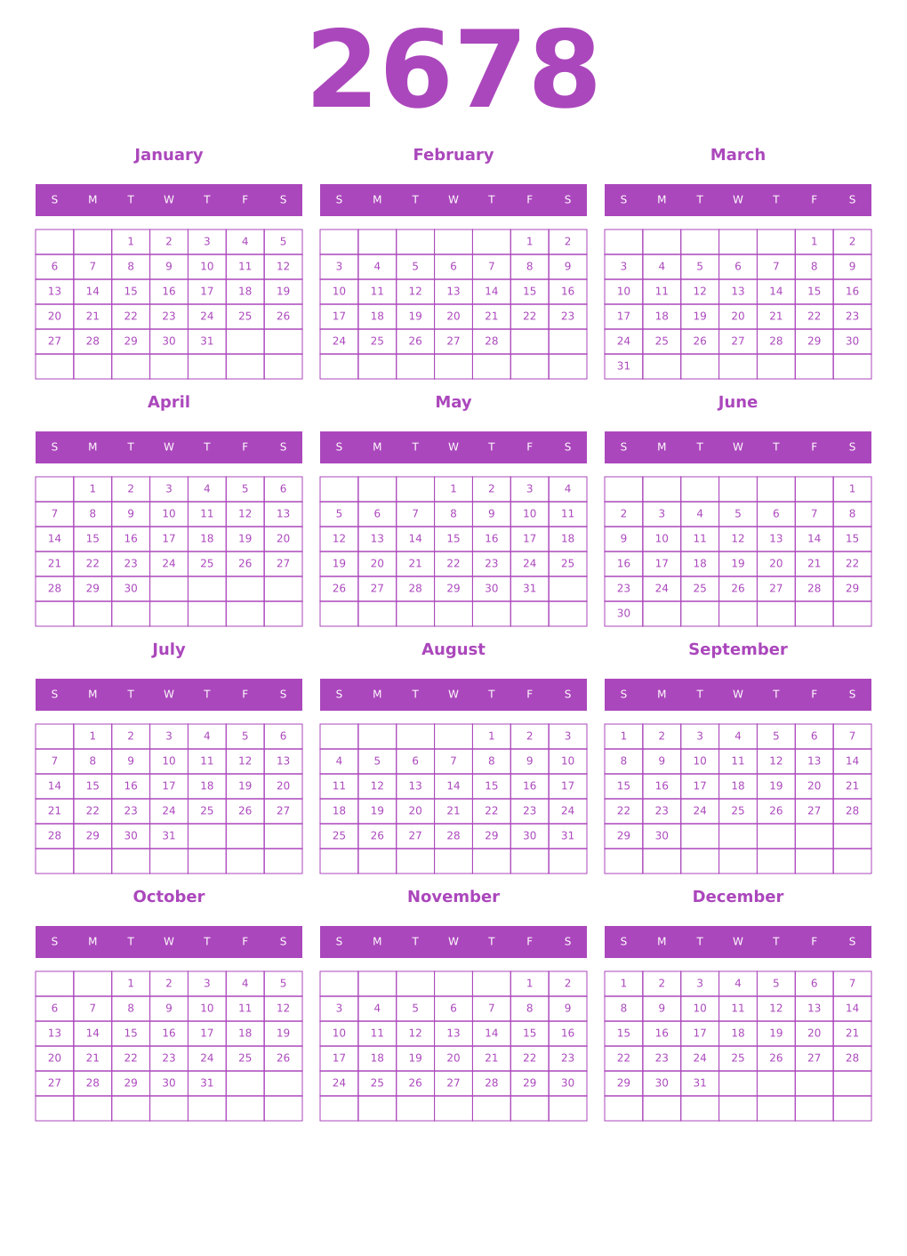 Printable 2678 Calendars