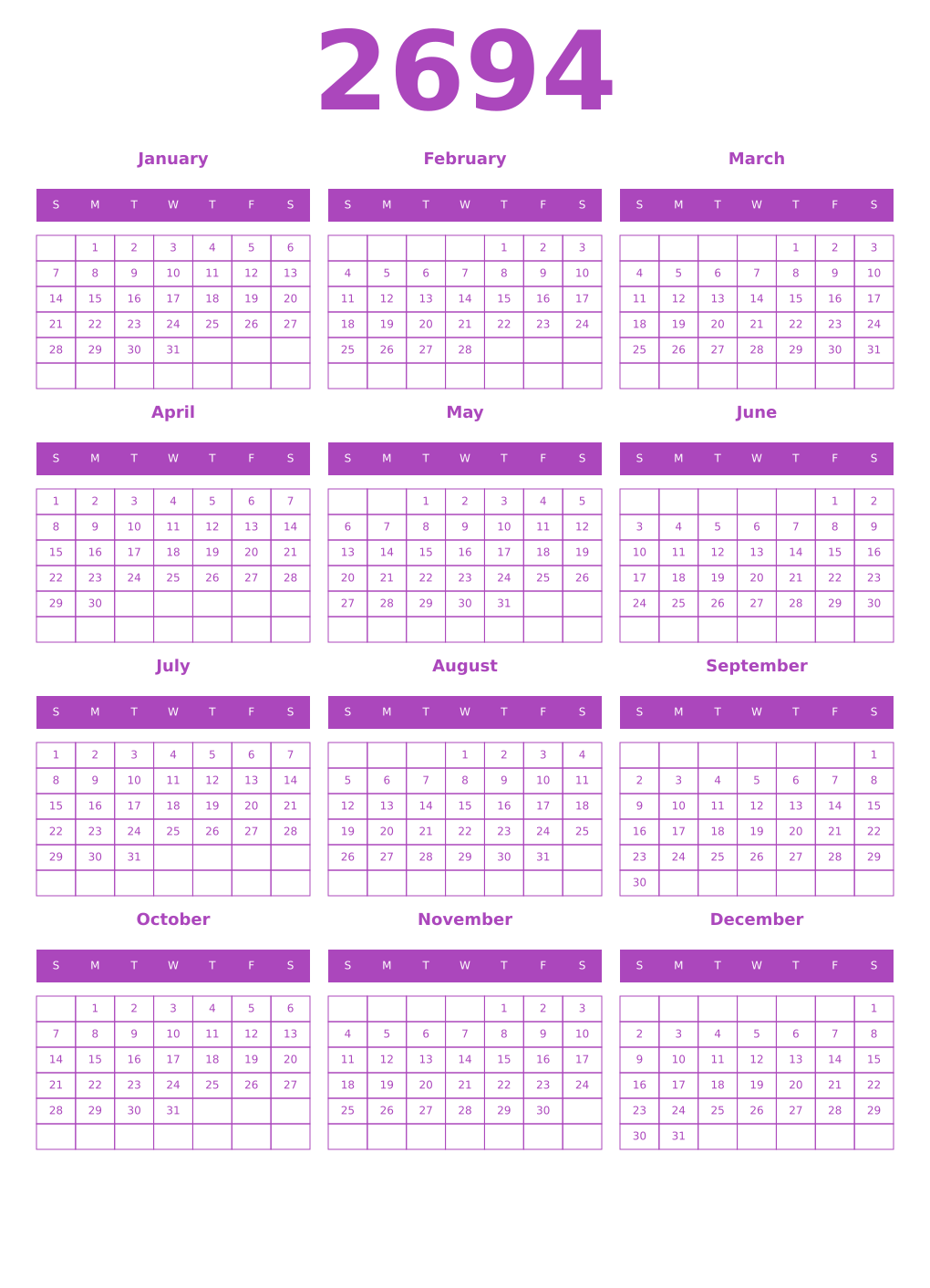 Printable 2694 Calendars