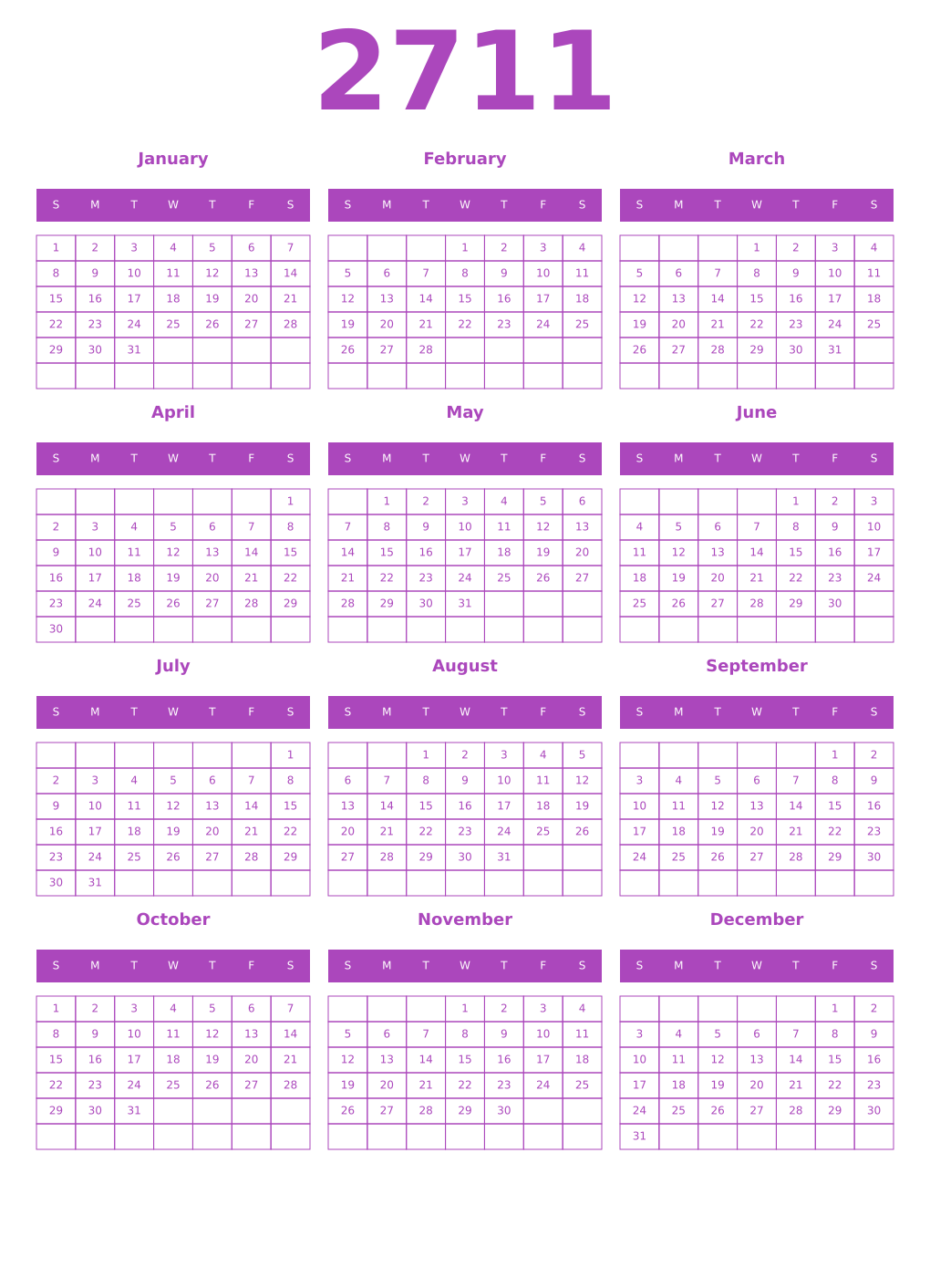 Printable 2711 Calendars