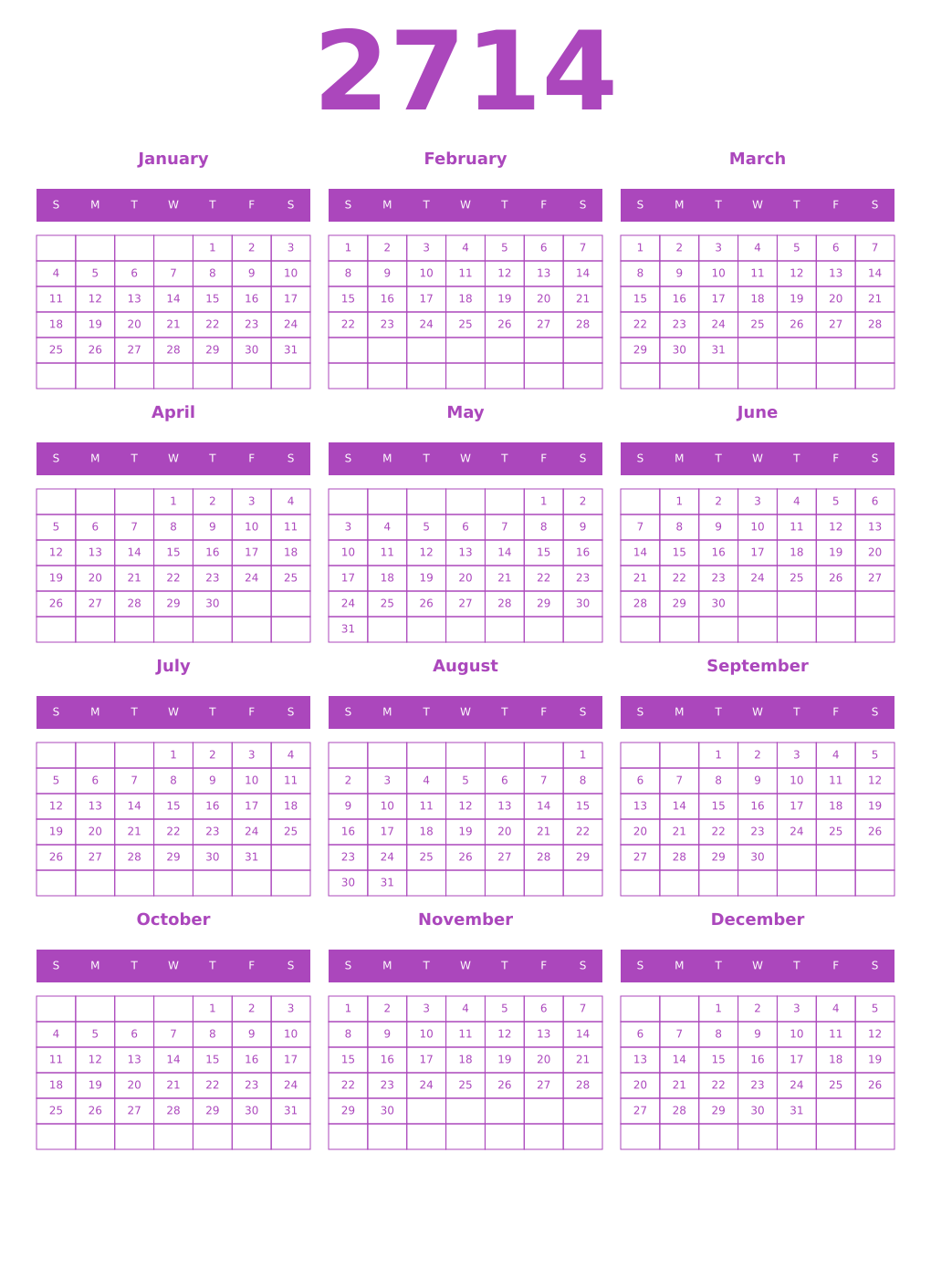 Printable 2714 Calendars