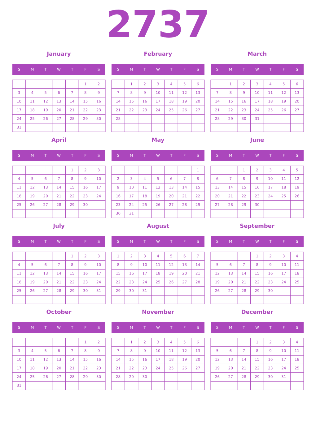 Printable 2737 Calendars