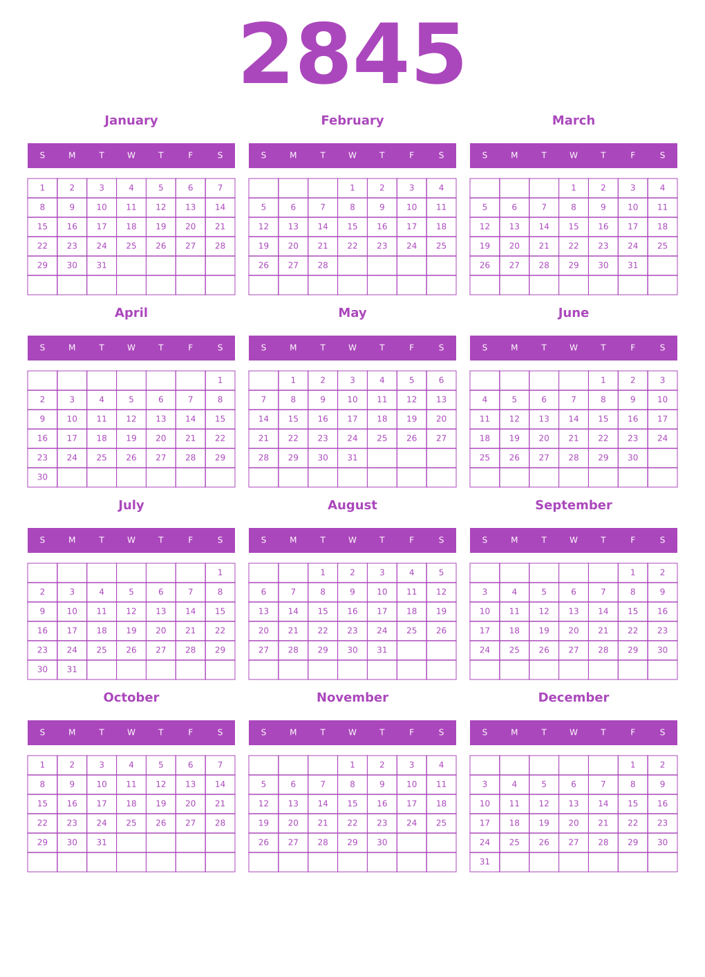 Printable 2845 Calendars