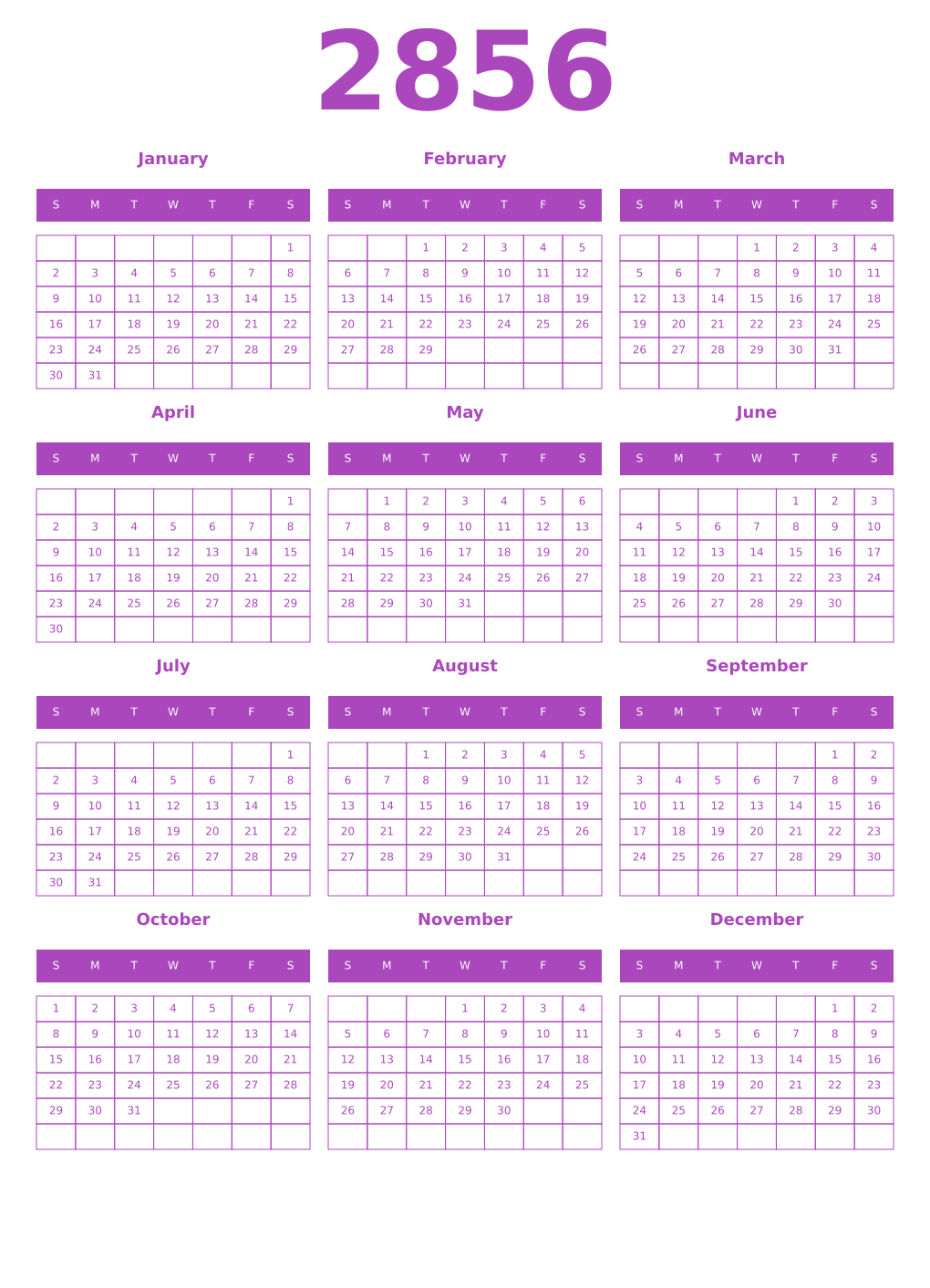 Printable 2856 Calendars