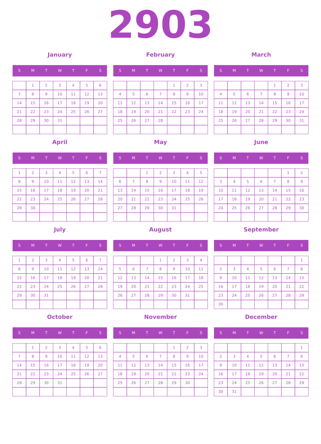 Printable 2903 Calendars