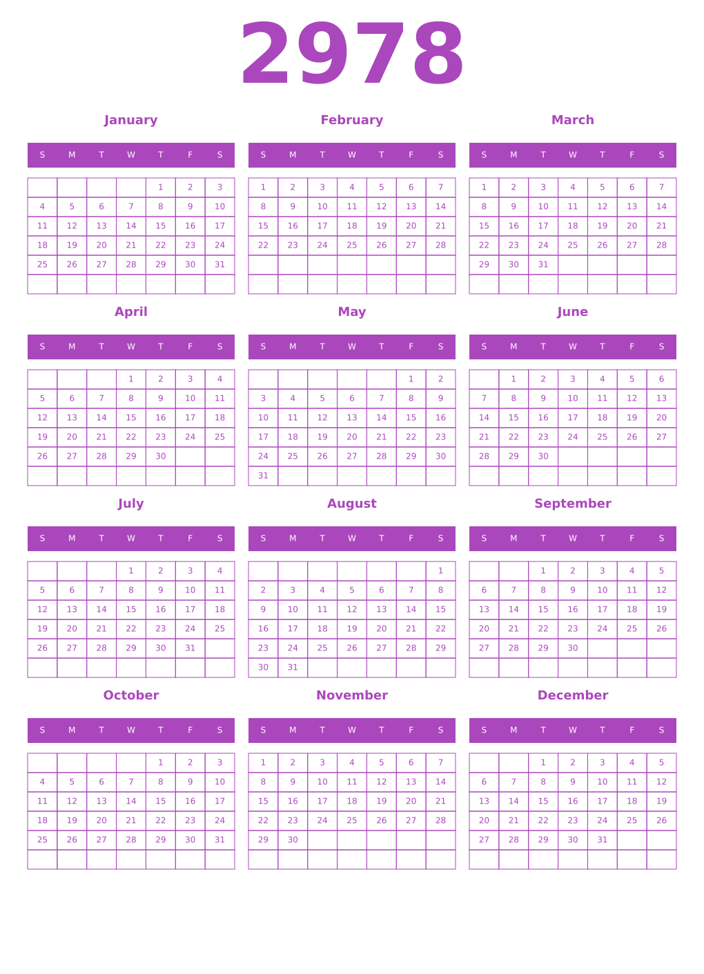 Printable 2978 Calendars