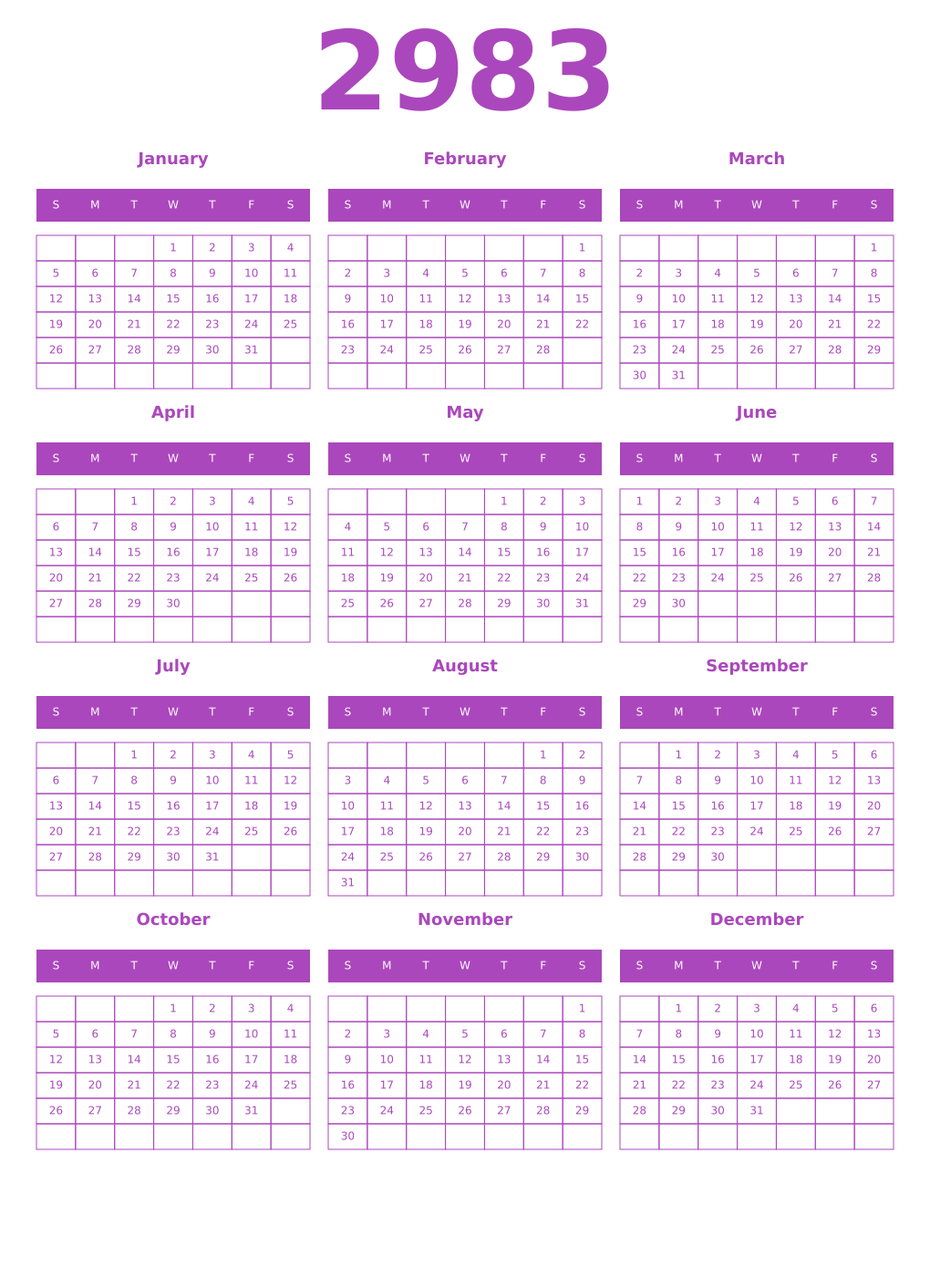Printable 2983 Calendars