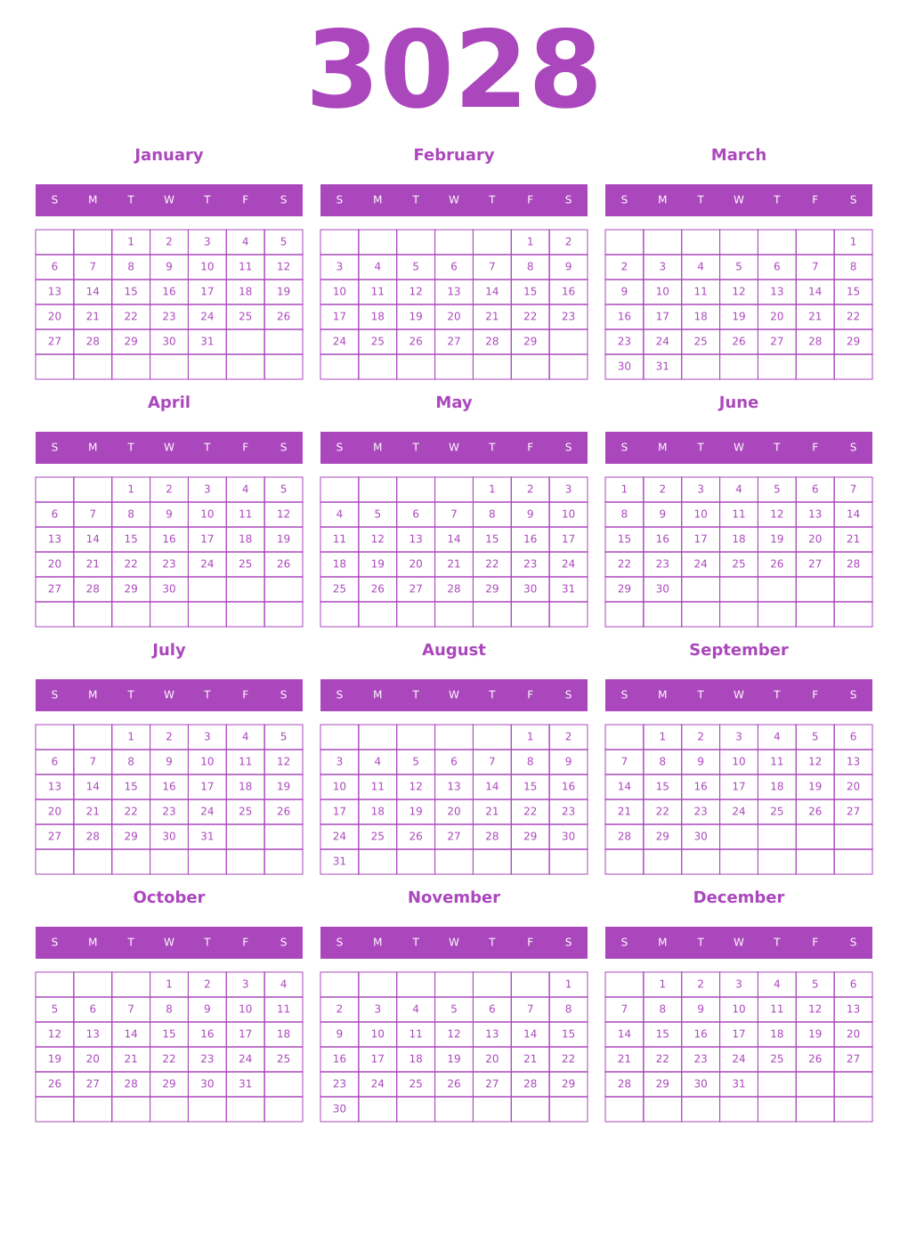 Printable 3028 Calendars