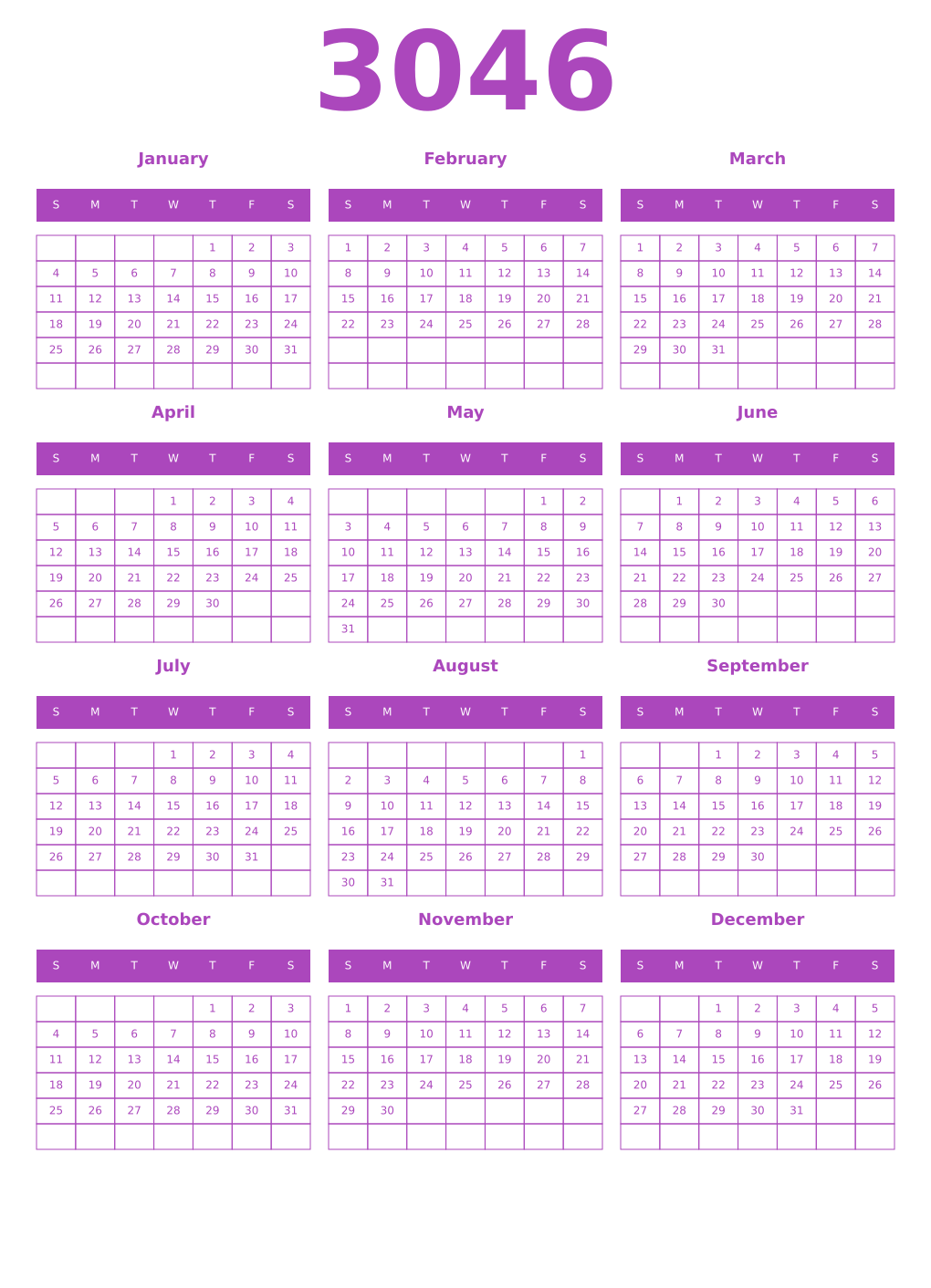 Printable 3046 Calendars
