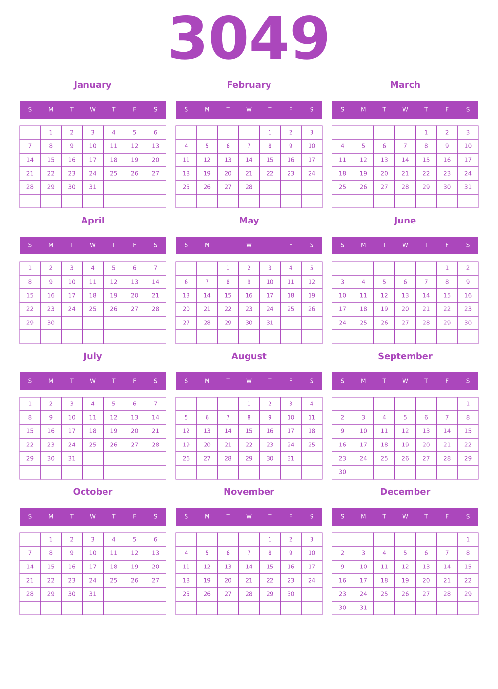 Printable 3049 Calendars