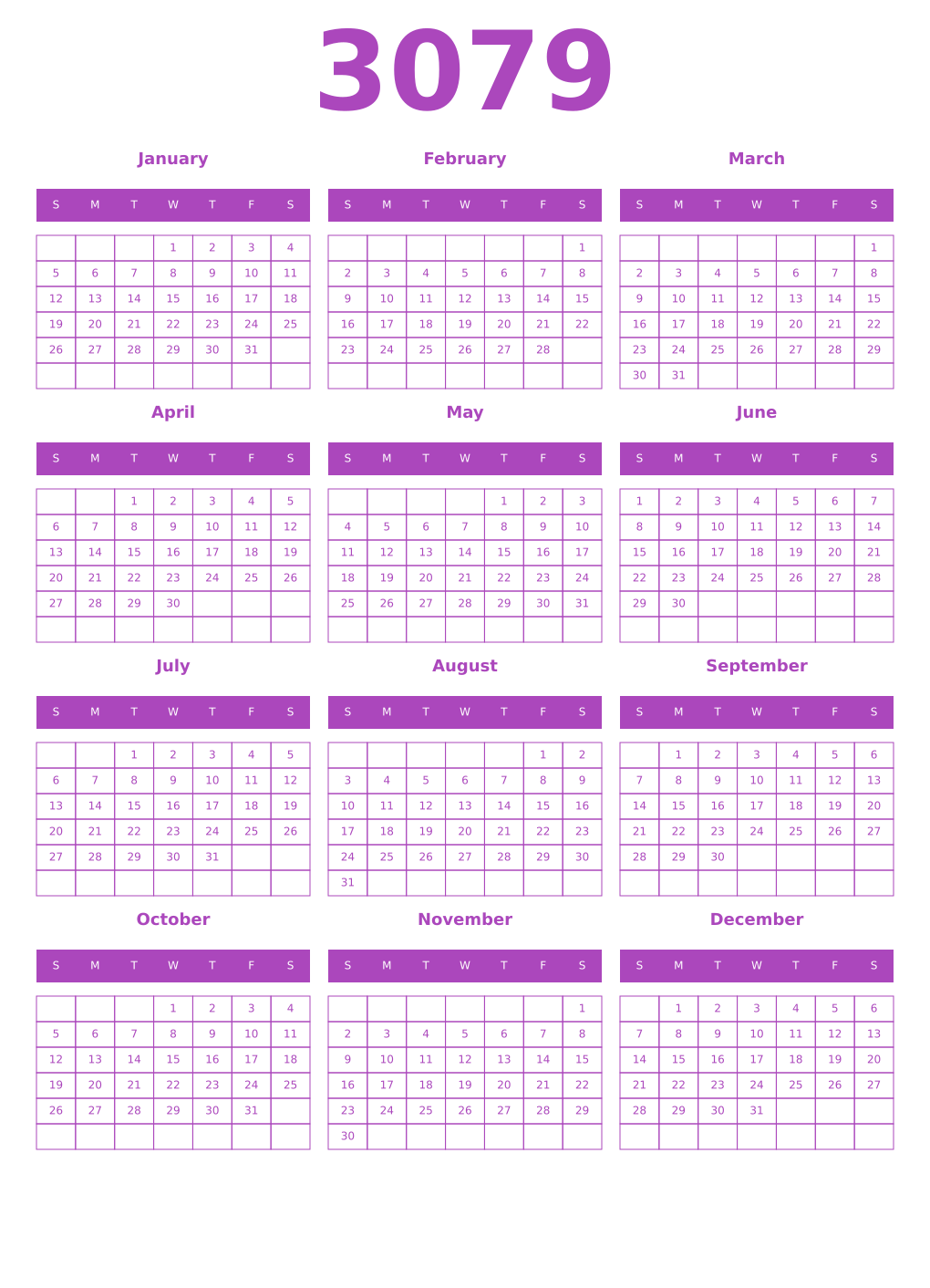 Printable 3079 Calendars