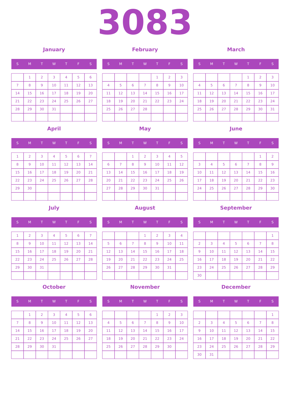 Printable 3083 Calendars