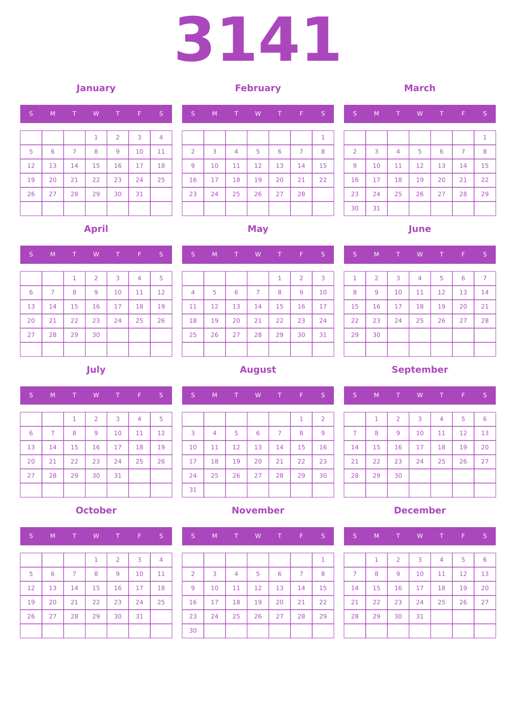Printable 3141 Calendars
