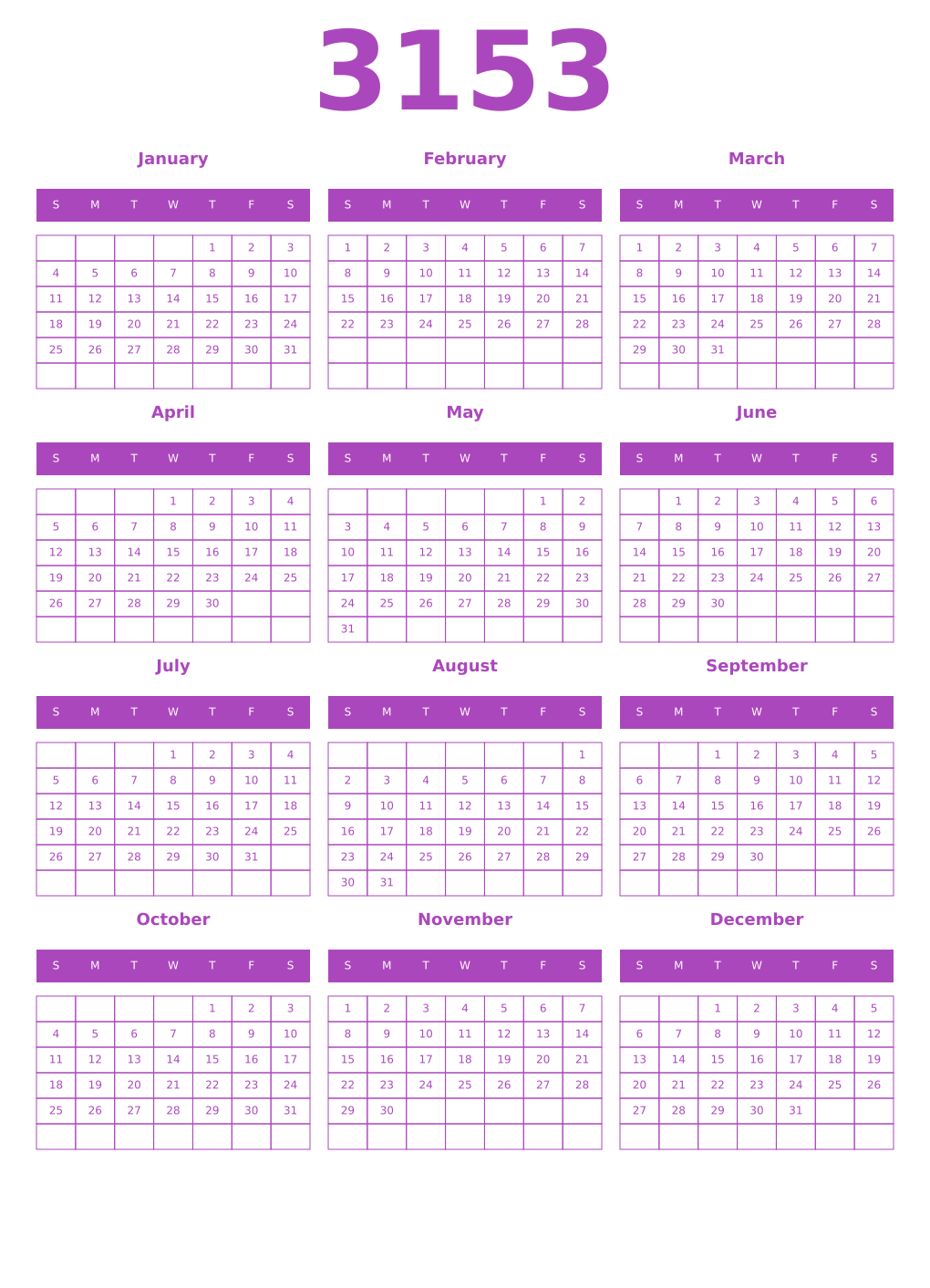 Printable 3153 Calendars