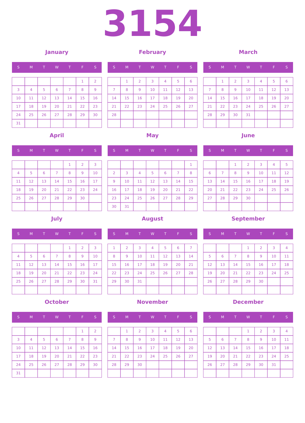 Printable 3154 Calendars