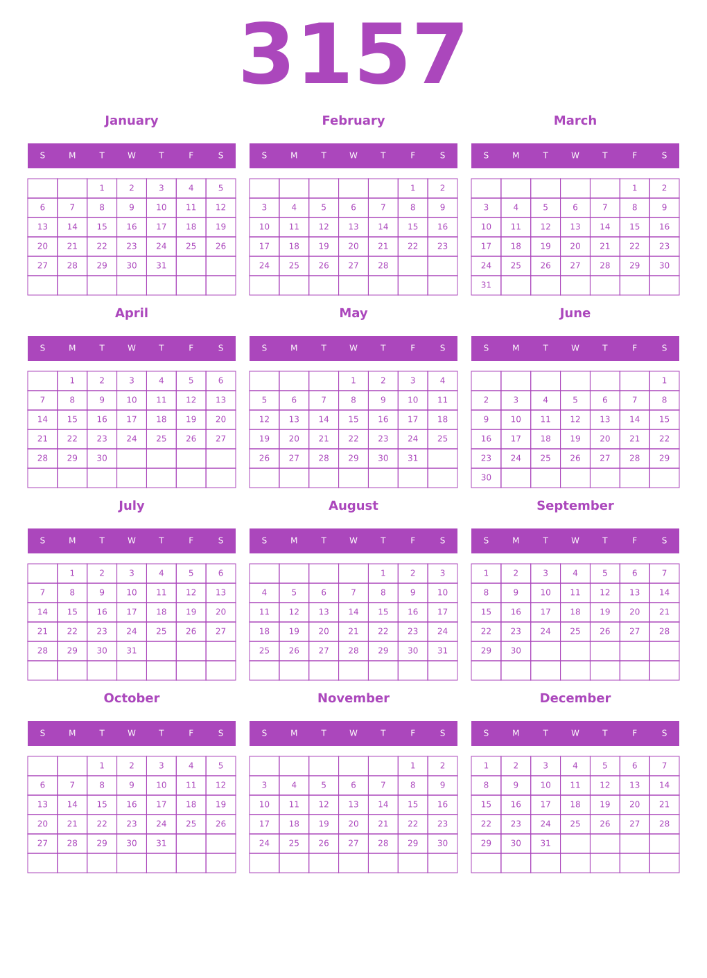 Printable 3157 Calendars