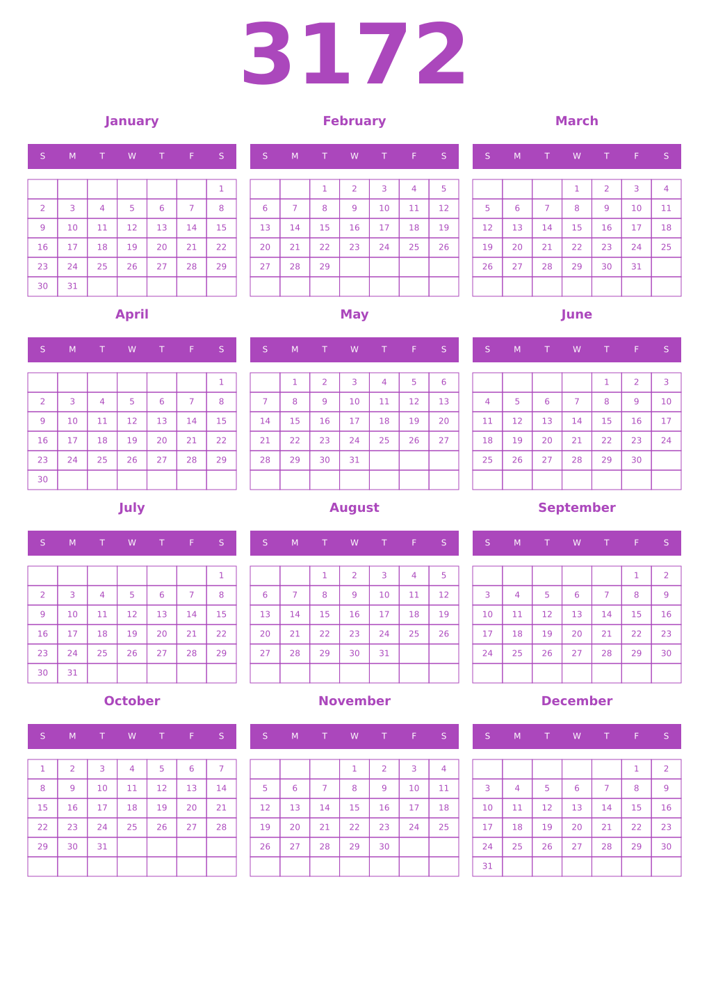 Printable 3172 Calendars
