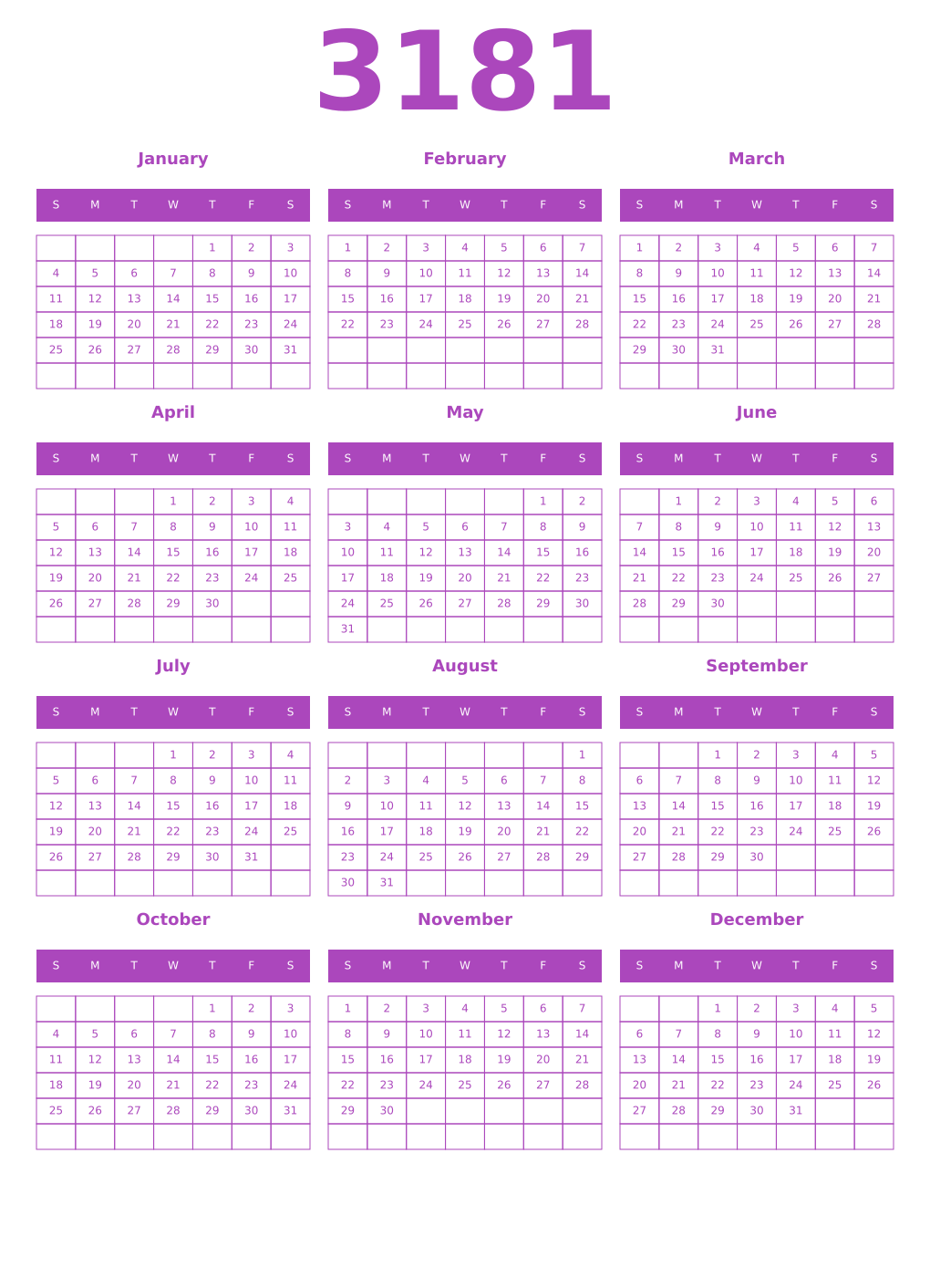 Printable 3181 Calendars