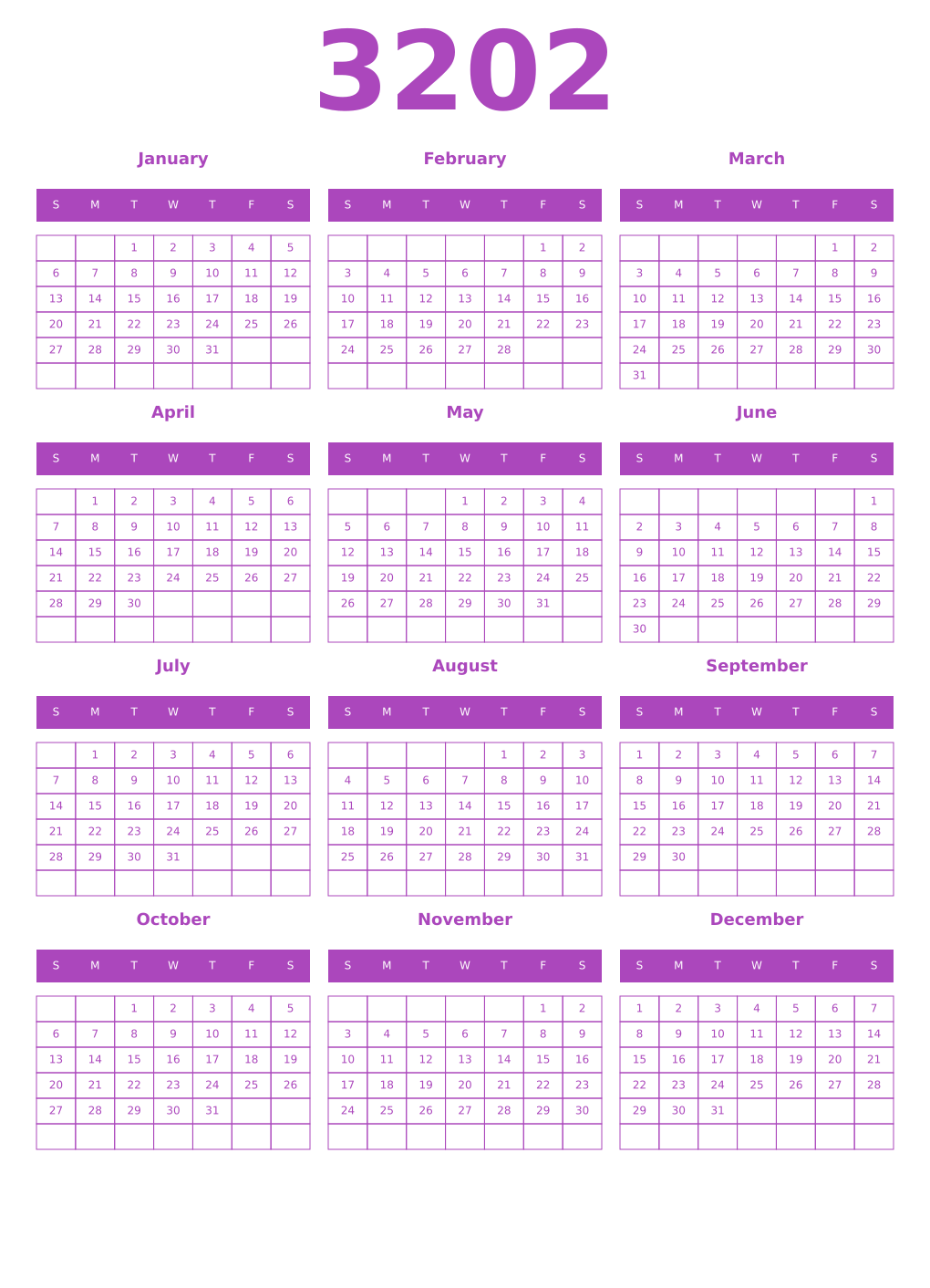 Printable 3202 Calendars