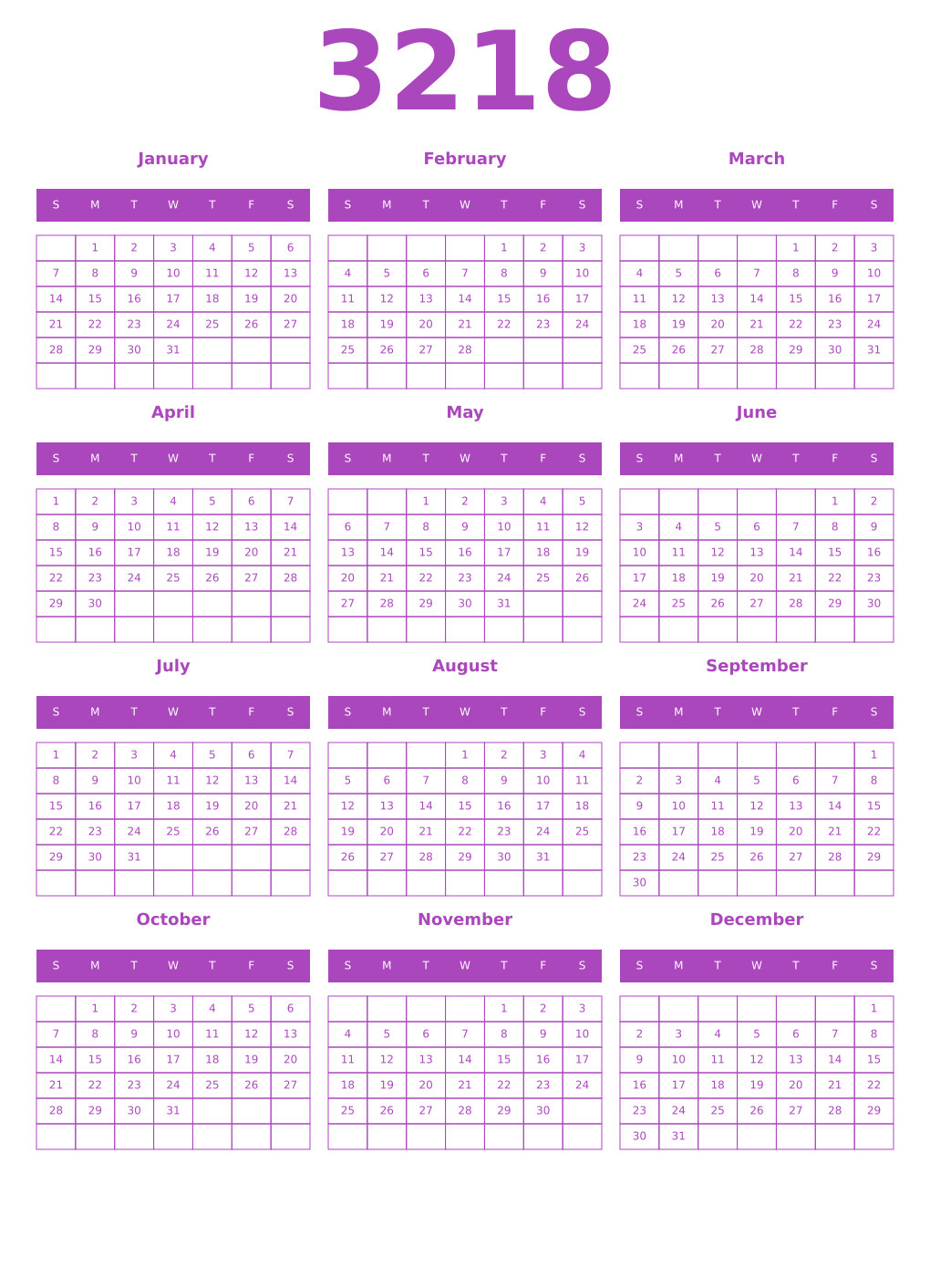Printable 3218 Calendars