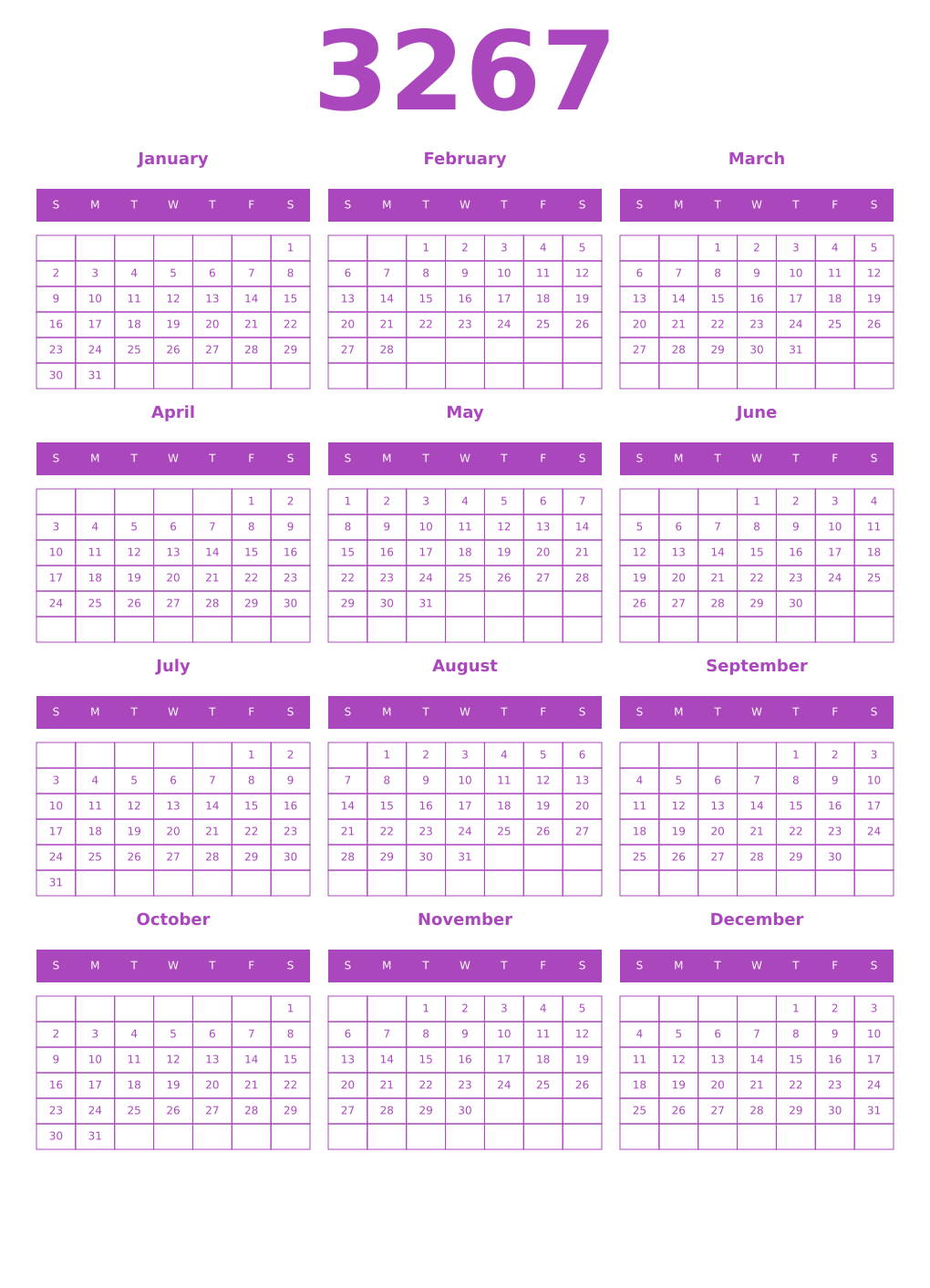 Printable 3267 Calendars
