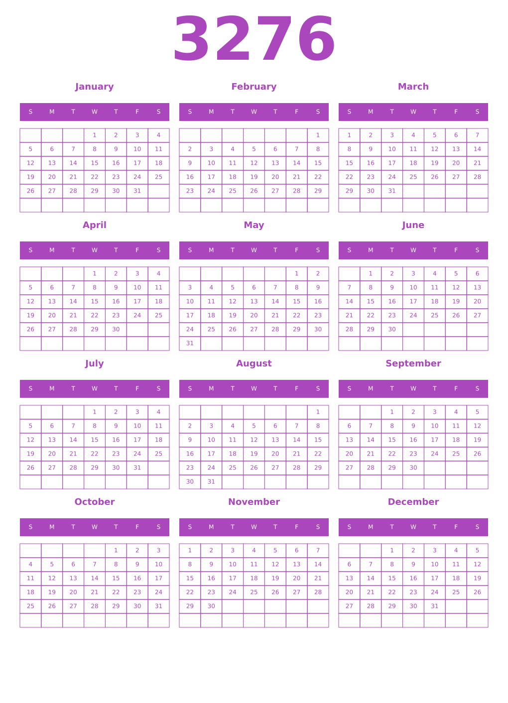 Printable 3276 Calendars