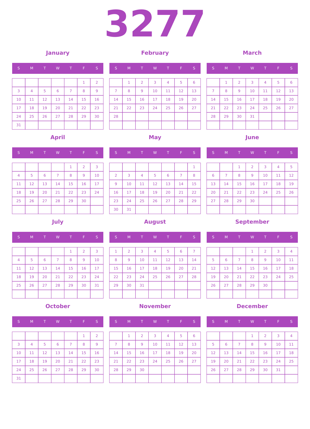 Printable 3277 Calendars