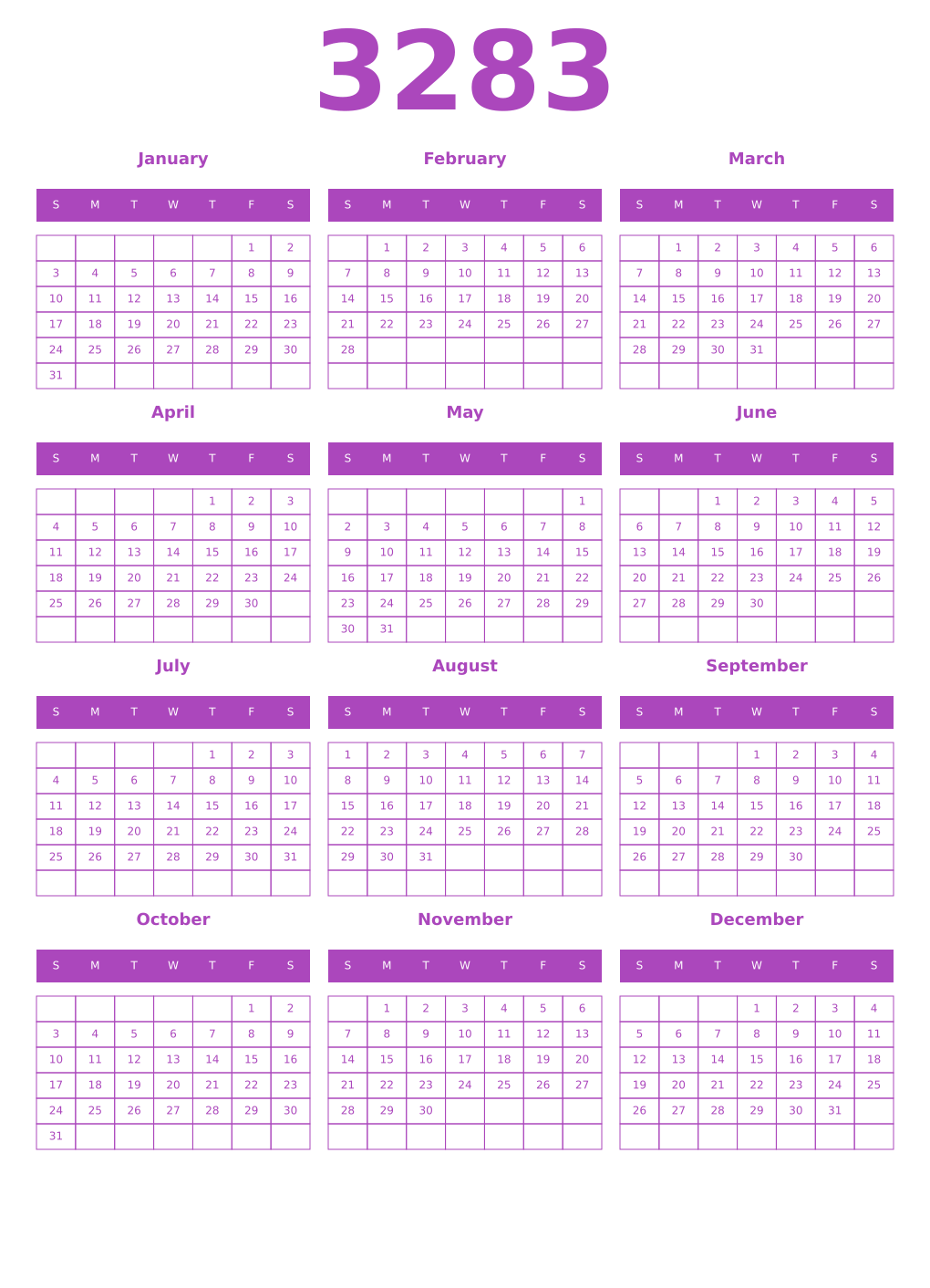 Printable 3283 Calendars