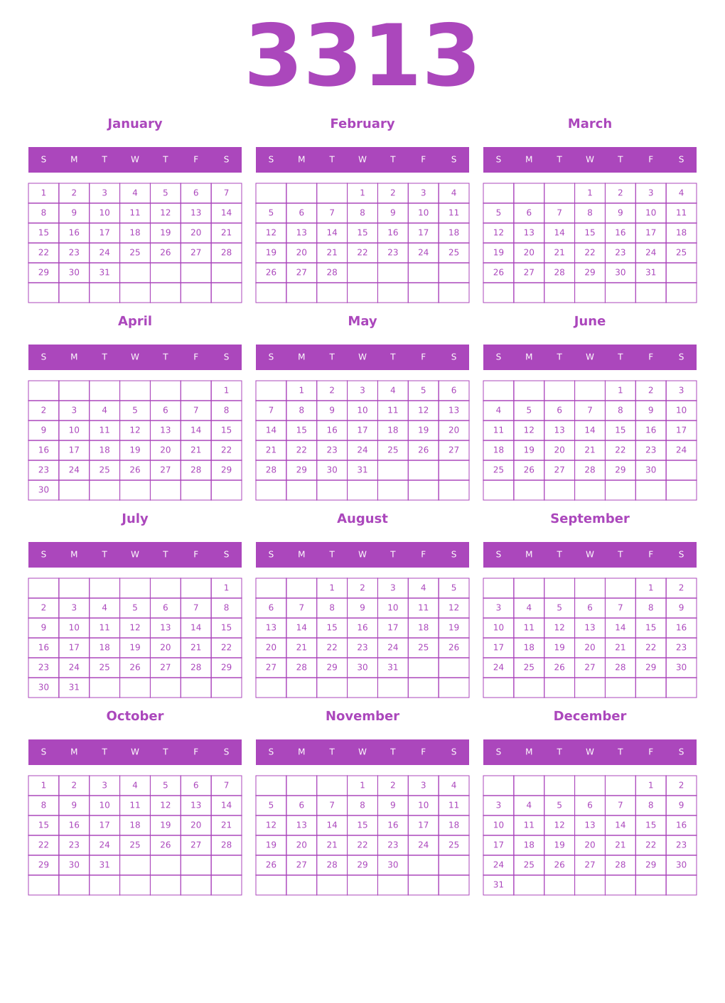 Printable 3313 Calendars