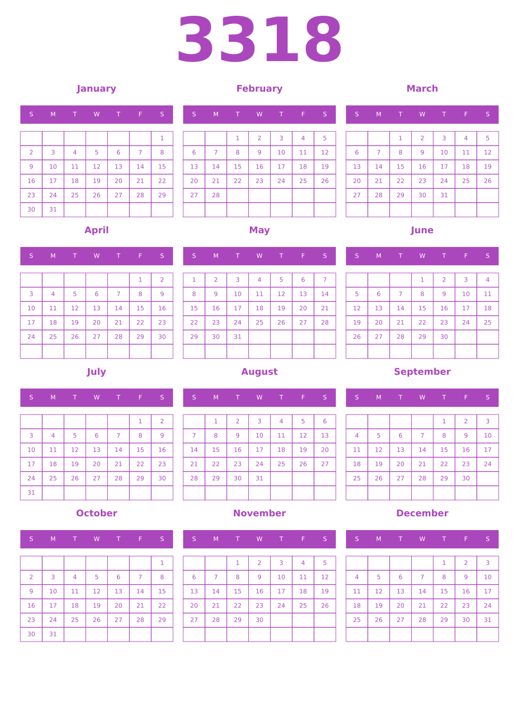 Printable 3318 Calendars