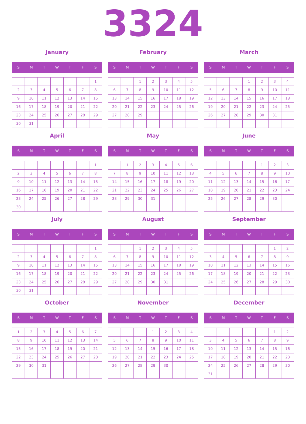 Printable 3324 Calendars