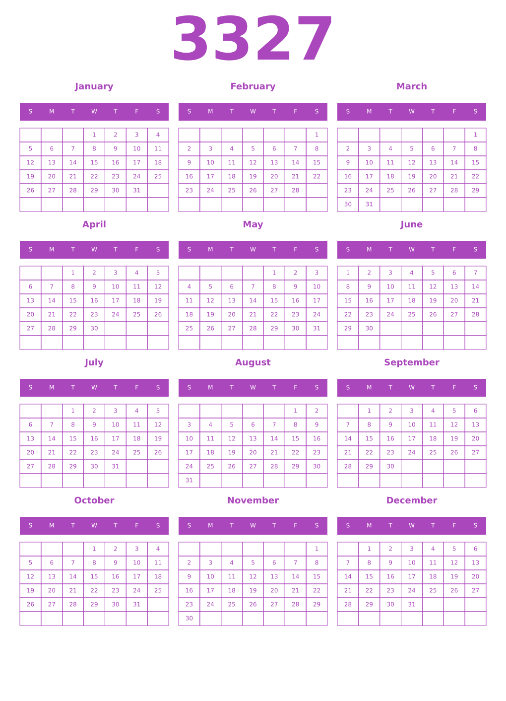 Printable 3327 Calendars