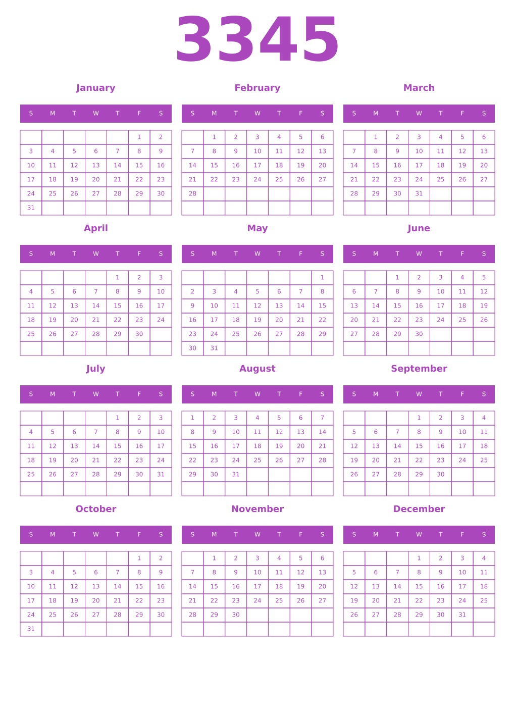 Printable 3345 Calendars