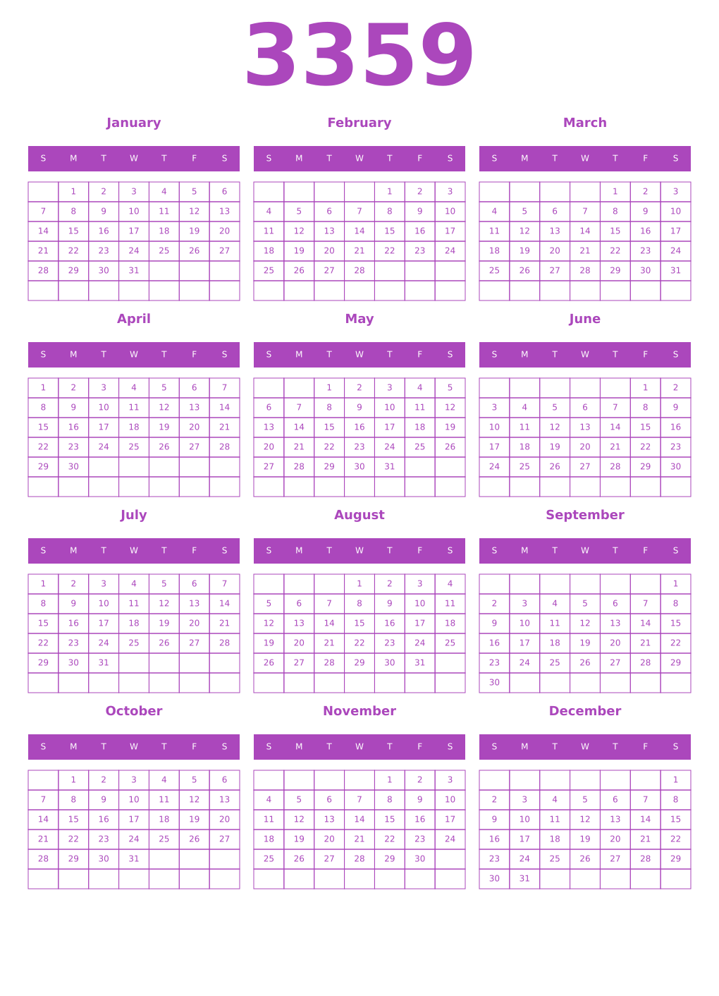 Printable 3359 Calendars