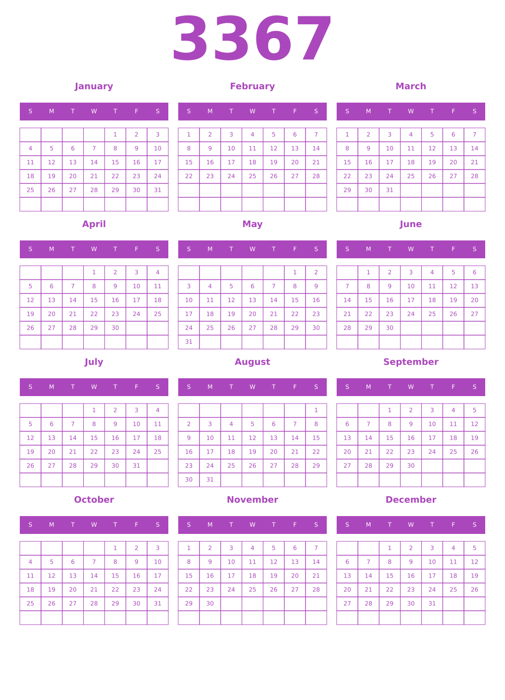 Printable 3367 Calendars